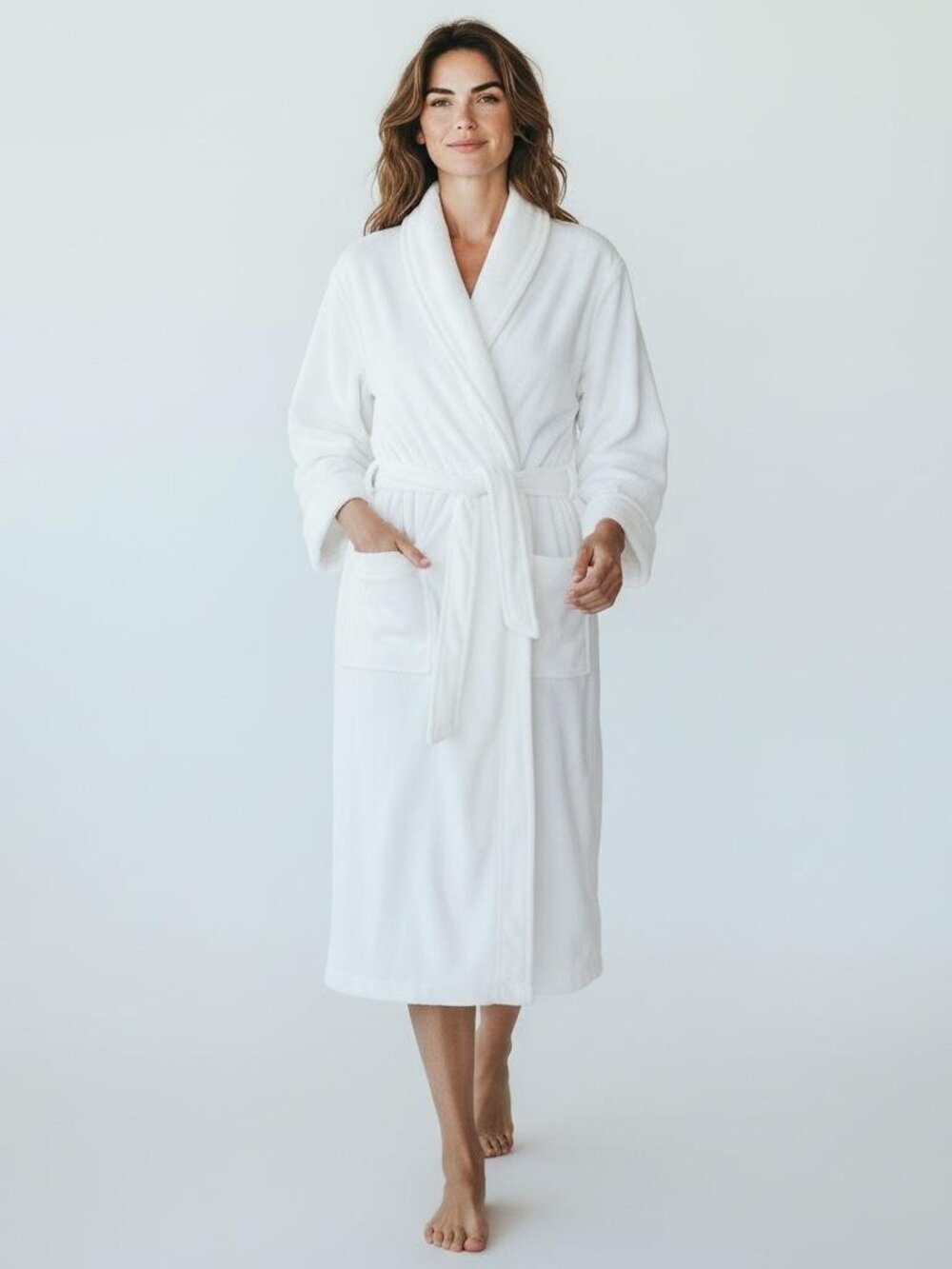 Serenhom Robe Womens Medium White Plush Bathrobe Soft Belted Pockets